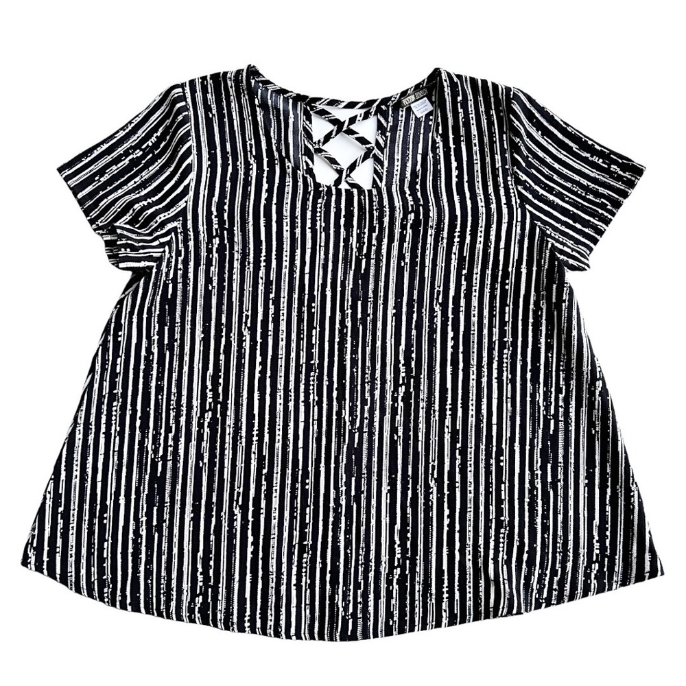 Evereve Peyton Jensen Black & White Striped Short Sleeve Top Small